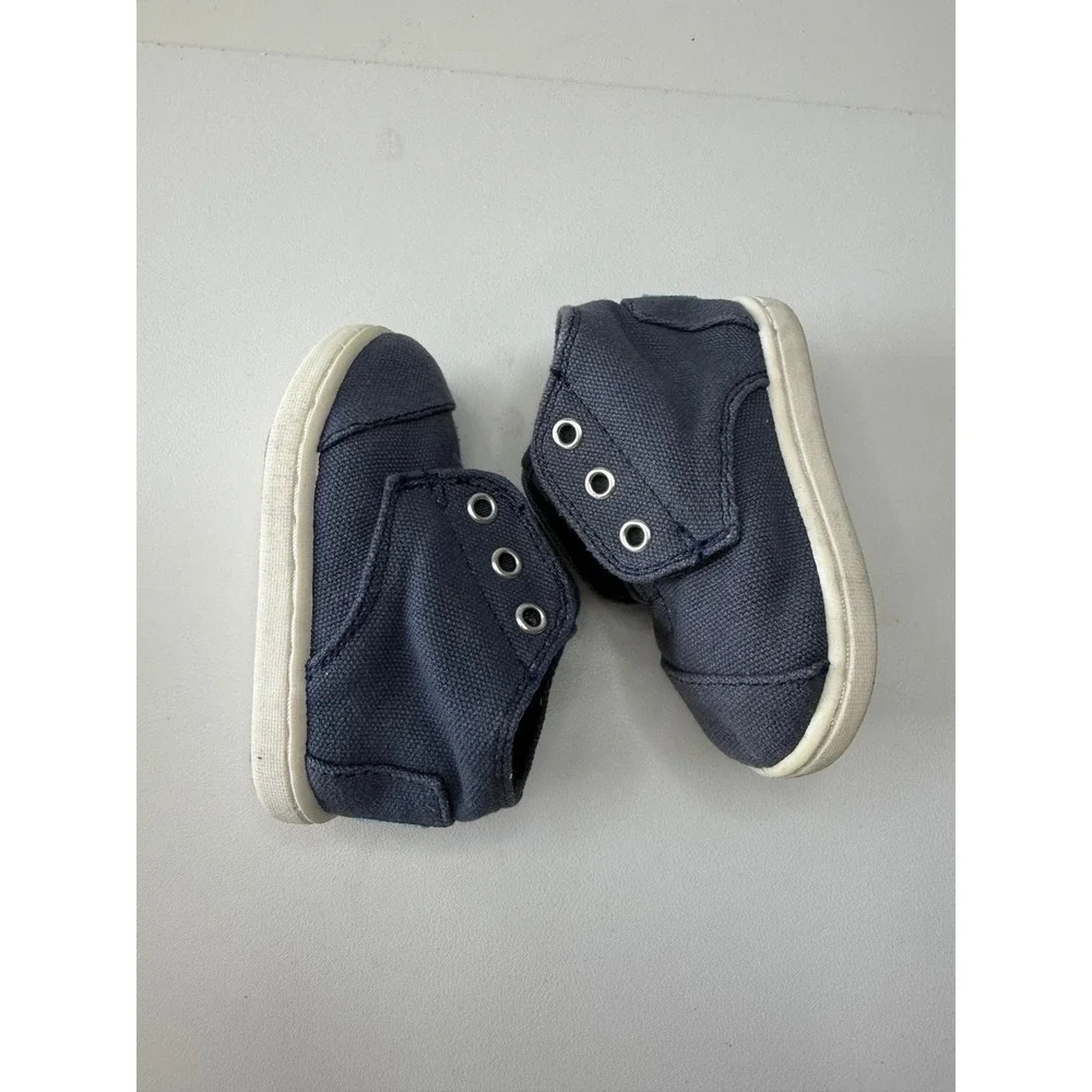 TOMS Paseo Mid Navy Canvas Tiny Shoes Toddler Size 4C New‎